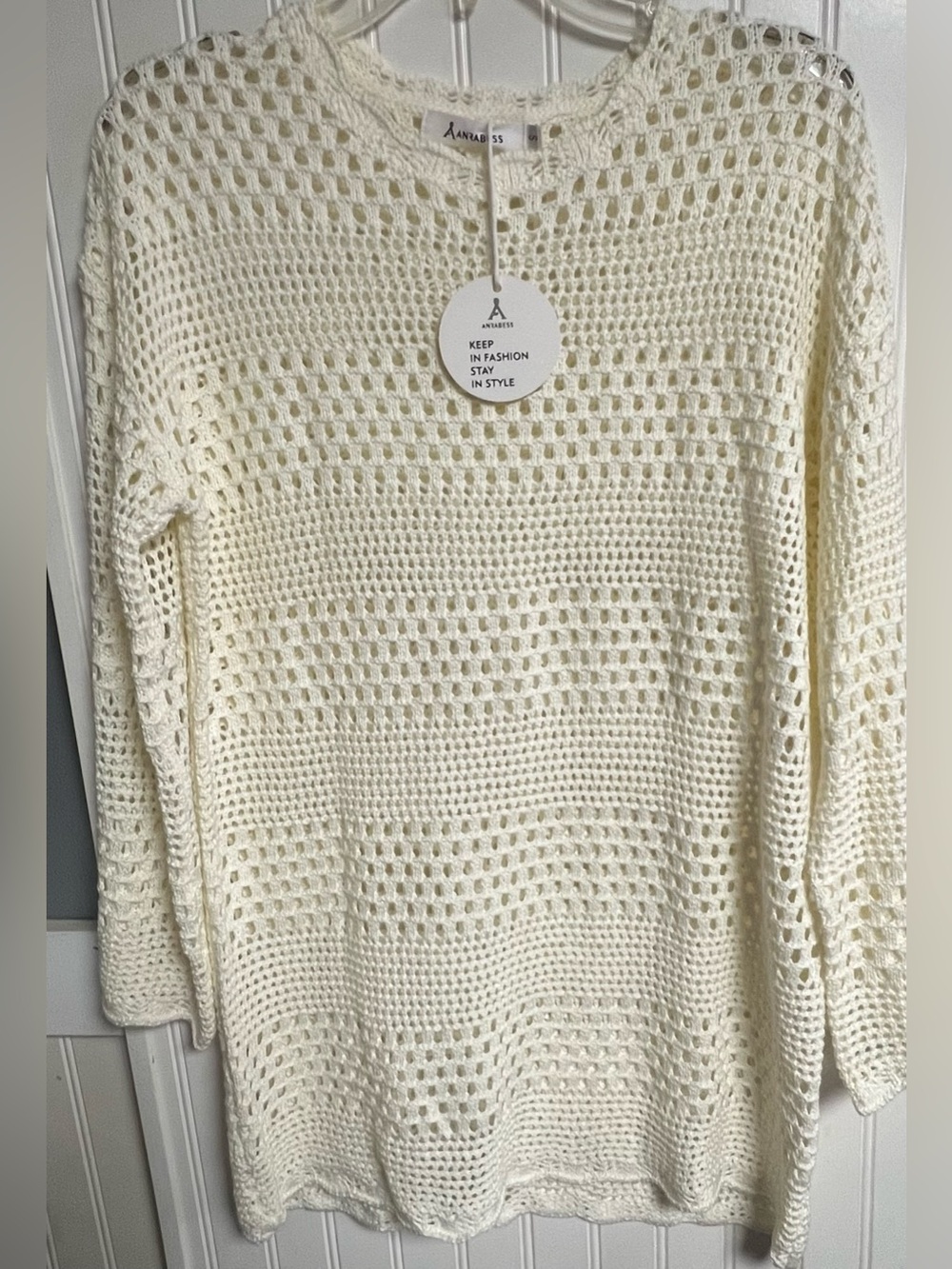 Anrabess Women’s Ivory Oversized Long Knit Sweater Sz Sm NWT